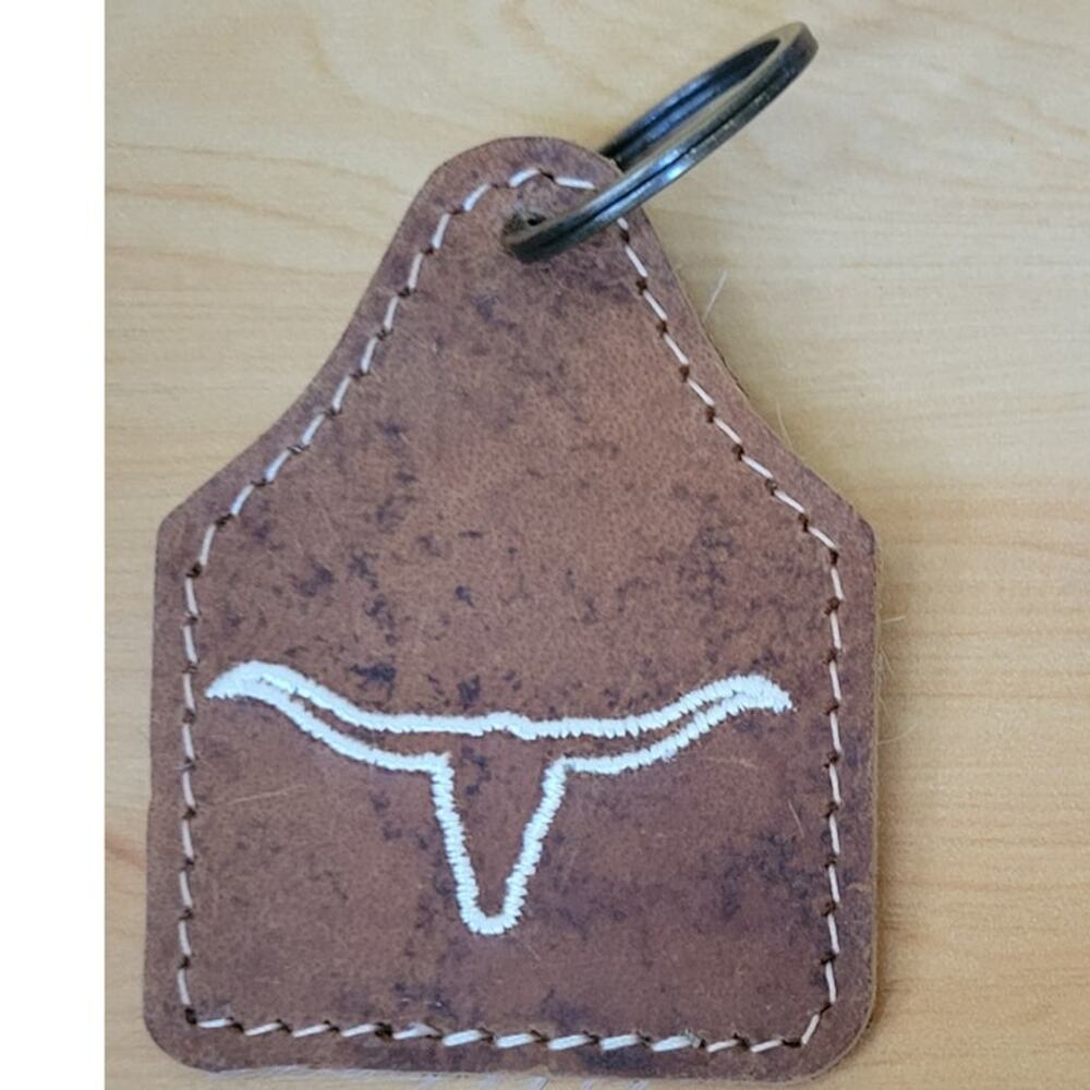 Cowhide Leather Longhorn Keychain Cream